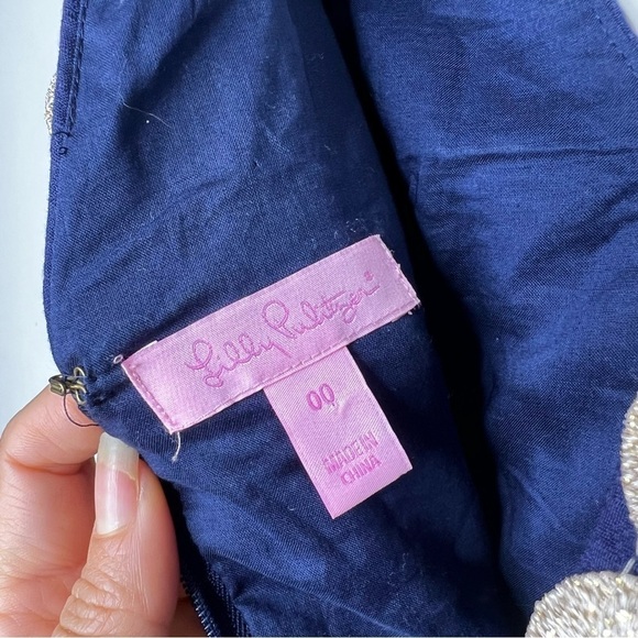 Lilly Pulitzer Esme True Navy Gold Lace Detail Shift Dress - Picture 8 of 12